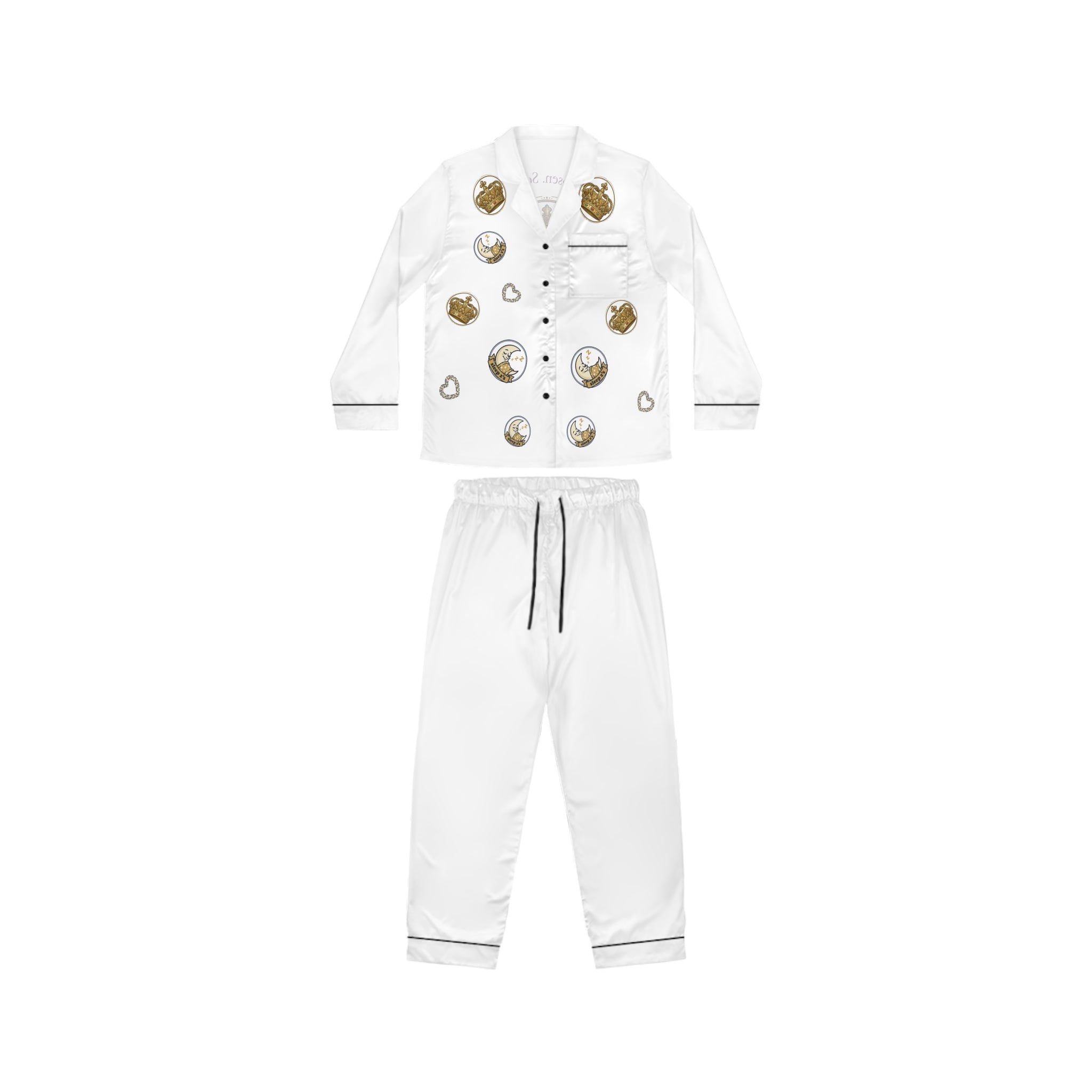 👑Mani's Satin Sleepwear Set — Crowned & Luxurious (White)