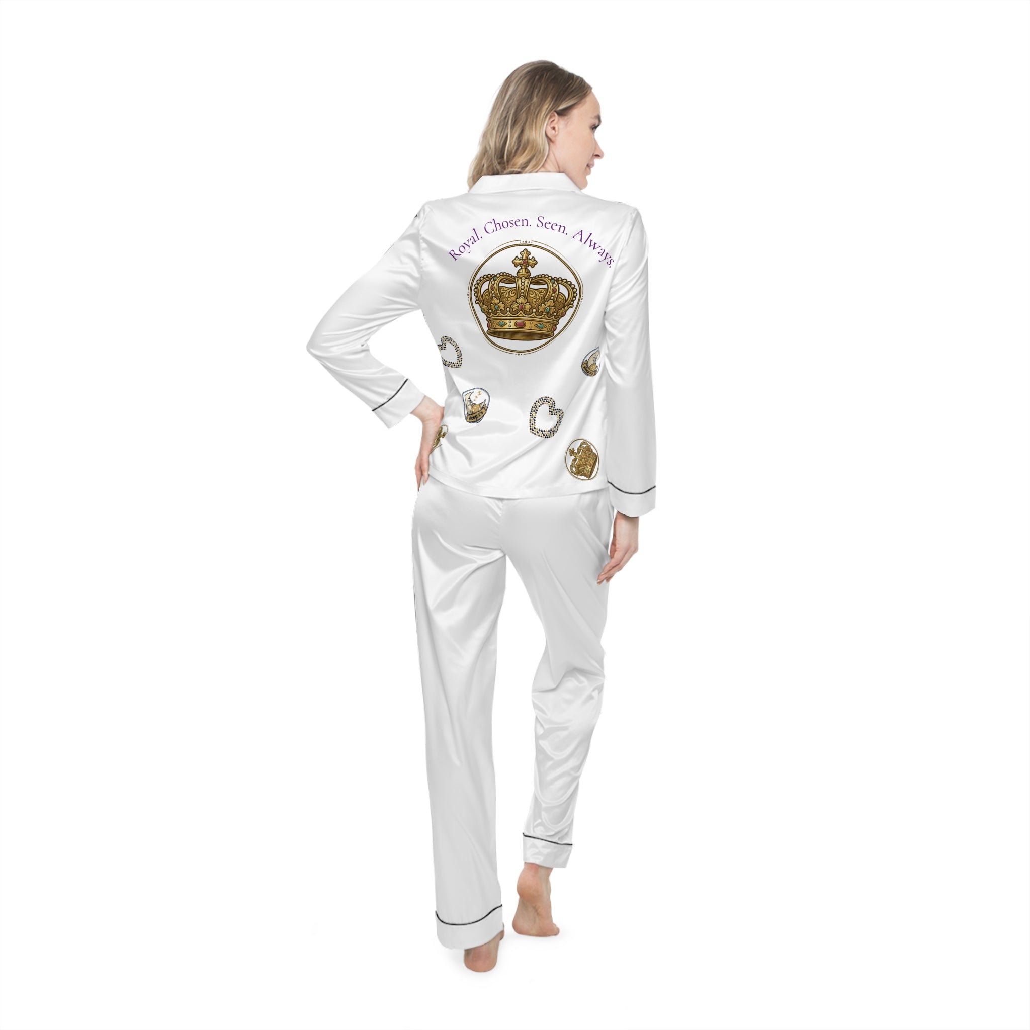 👑Mani's Satin Sleepwear Set — Crowned & Luxurious (White)