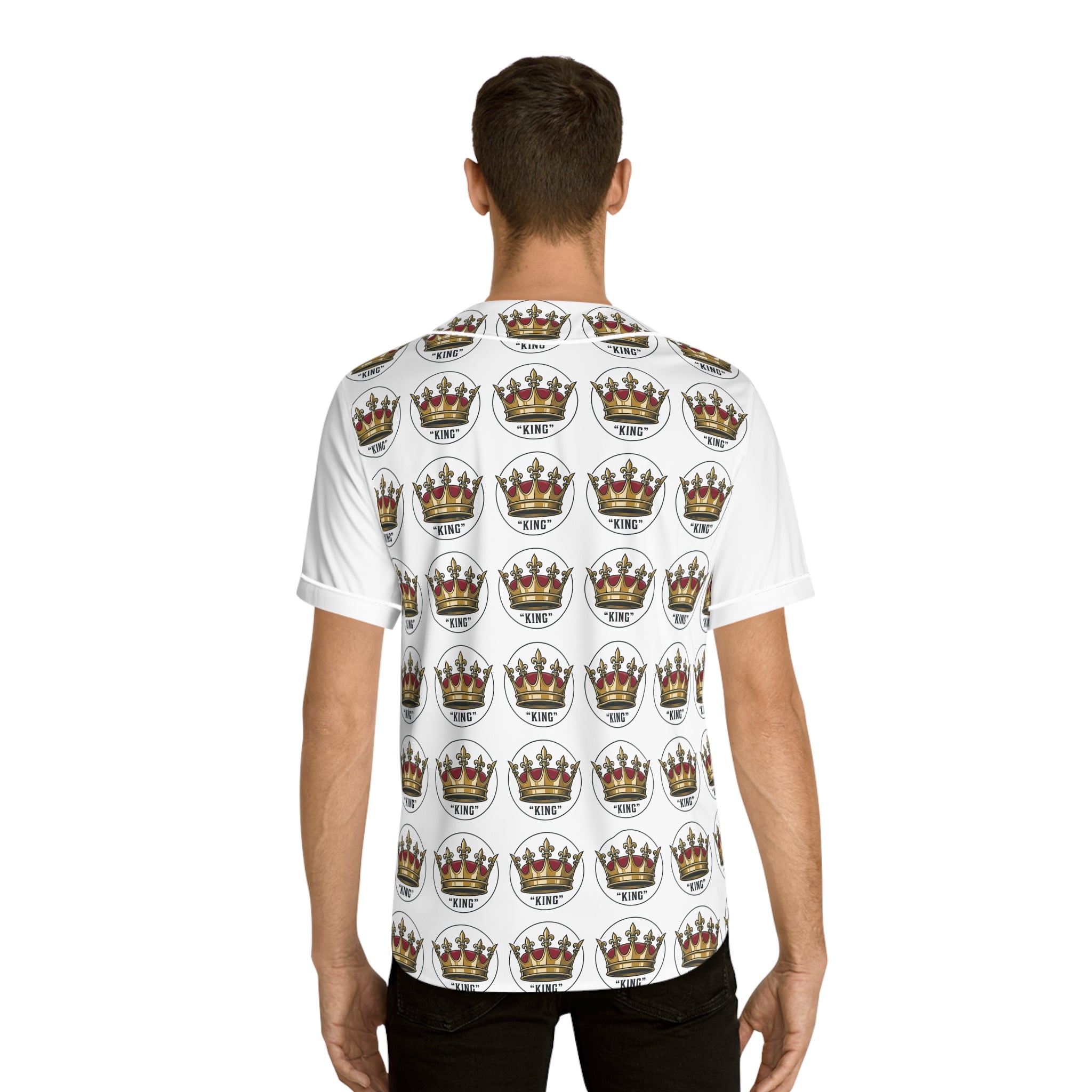 King Crown Pattern Baseball Jersey — "King" Chest Script